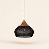 Java Rattan Pendant Light — Dark wood Black rattan main Model C