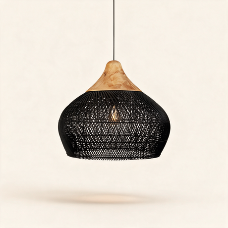 Java Rattan Pendant Light — Natural wood Black rattan main Model C