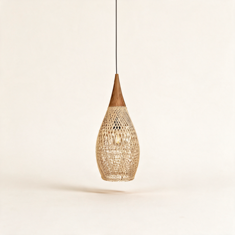 Java Rattan Pendant Light — Dark wood Natural rattan main Model D