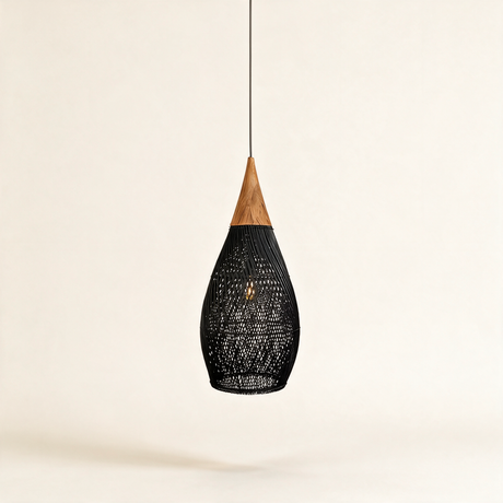 Java Rattan Pendant Light — Dark wood Black rattan main Model D
