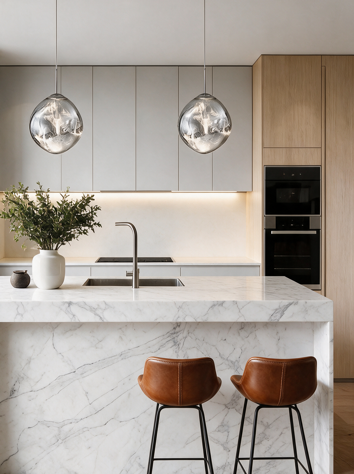 Magma Glass Cluster Pendant — kitchen island lifestyle