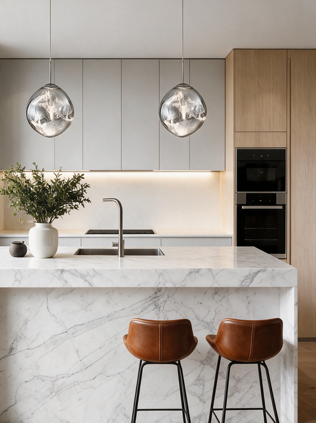 Magma Glass Cluster Pendant — kitchen island lifestyle