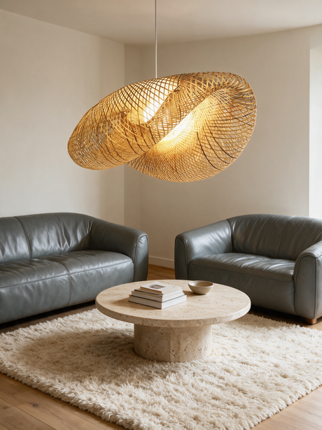 Wave Rattan Pendant Light — living room lifestyle