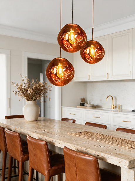Magma Glass Pendant Light — kitchen island lifestyle
