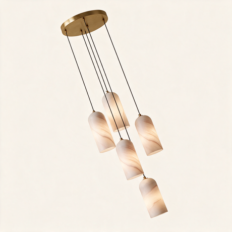 Alabaster Capsule Pendant Light — 5-head round canopy hero