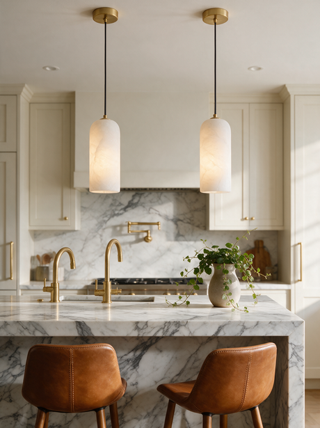 Alabaster Capsule Pendant Light — kitchen island lifestyle
