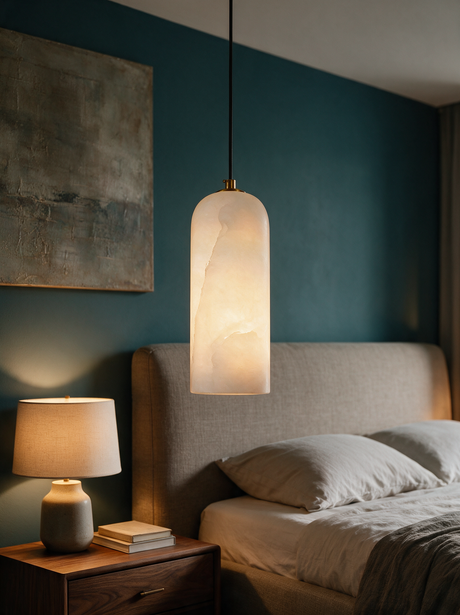 Alabaster Capsule Pendant Light — bedroom lifestyle