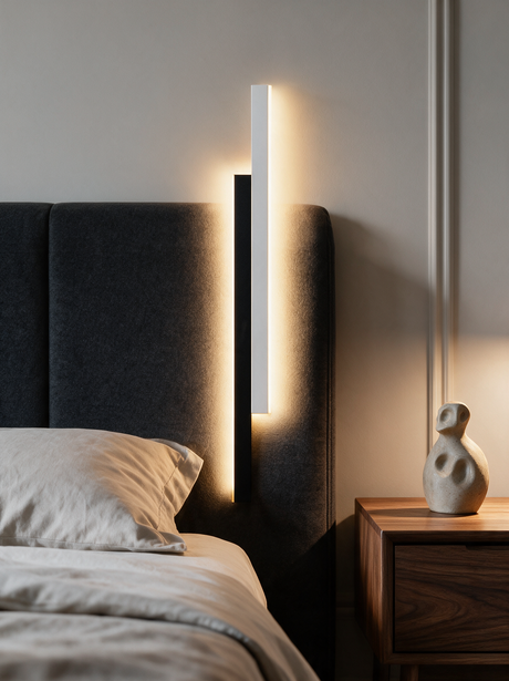 Vertical Strip Wall Sconce - lifestyle image in bedroom