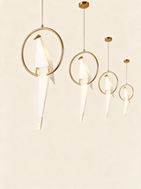 Origami Crane Accent Light - hero product shot (brass hoop pendant)