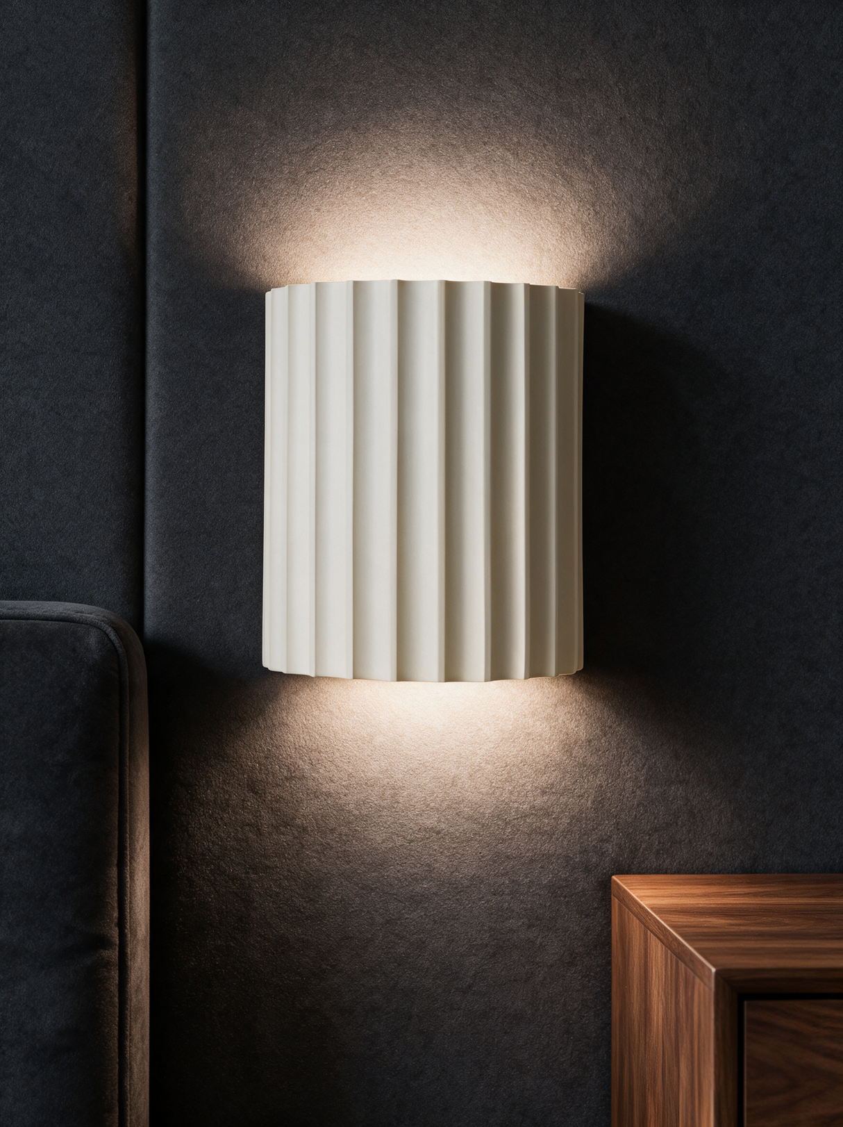 Ribbed Resin Wall Sconce - lifestyle image in living room