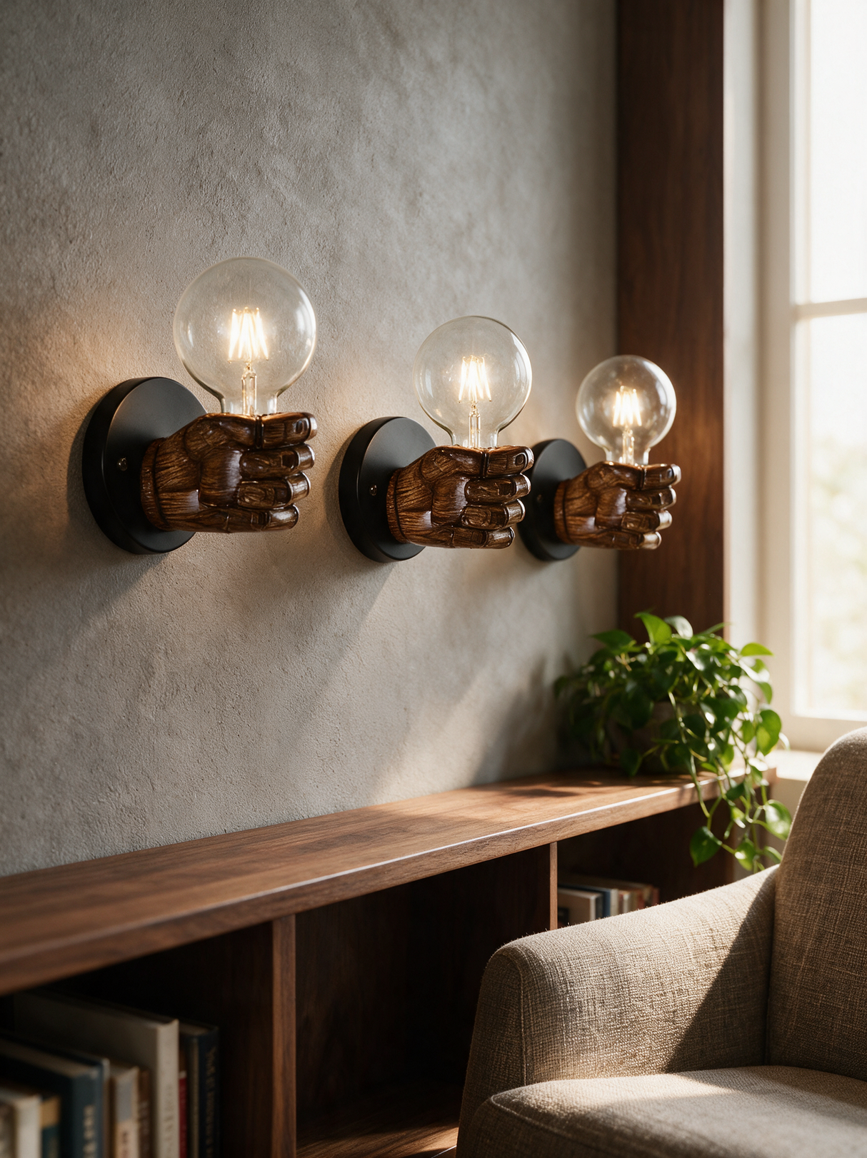 Fist Wall Sconce - lifestyle image in reading nook