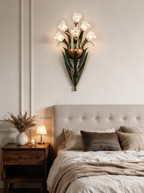 Glass Flower Wall Sconce - lifestyle image in bedroom