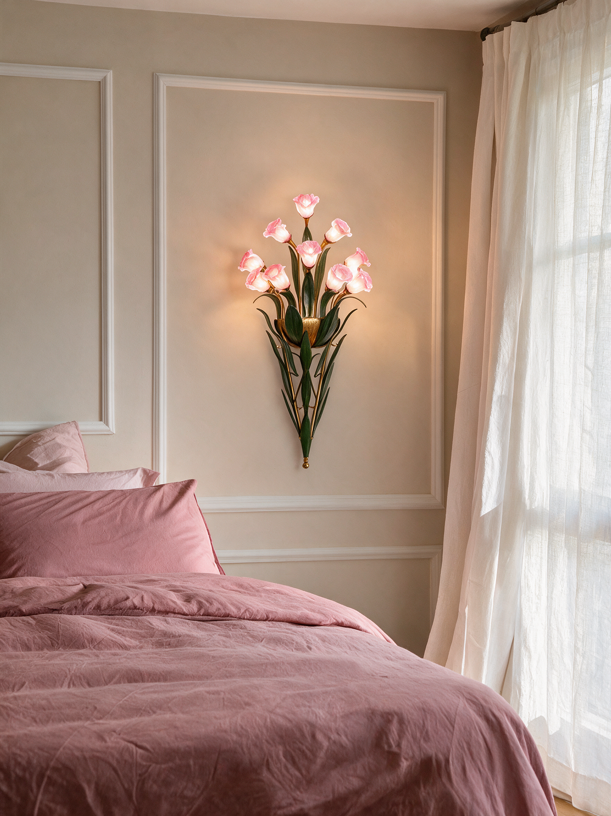 Glass Flower Wall Sconce - lifestyle image in bedroom