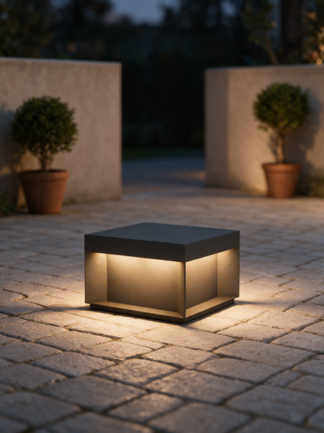 Cairn Outdoor Post Light - lifestyle image courtyard entrance