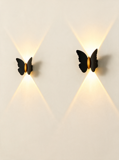 Aurelia Silhouette Wall Sconce - hero product shot (butterfly, black gold)