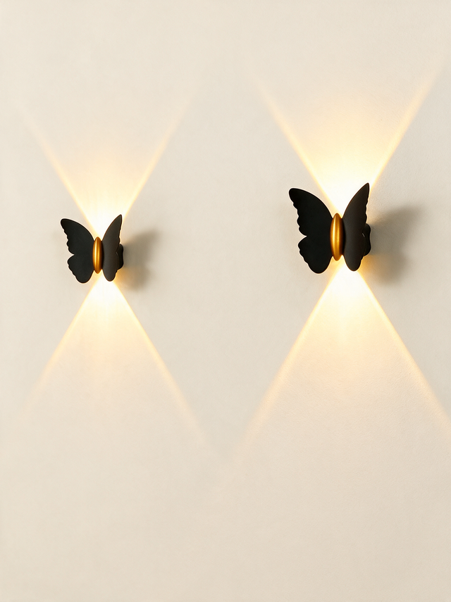 Aurelia Silhouette Wall Sconce - hero product shot (butterfly, black gold)