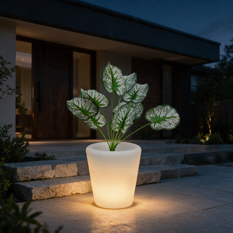 Verde Glow Planter Light - lifestyle image entryway at night