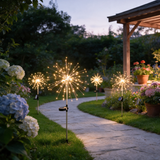 Sparkler Solar Garden Light - lifestyle image lawn at night