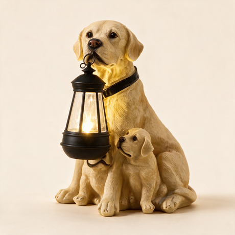 Guardian Dog Lantern Statue - hero product shot (Labrador Mother and Children)