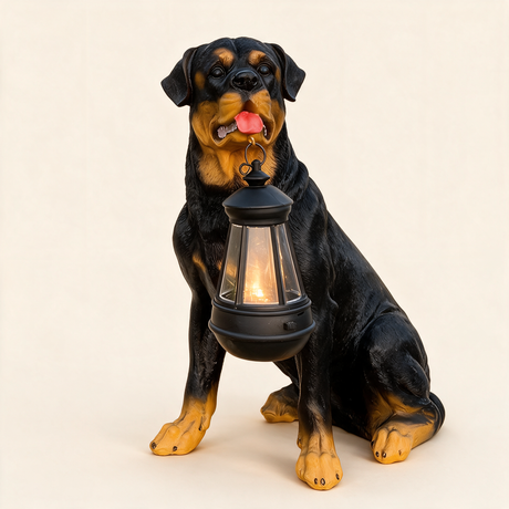 Guardian Dog Lantern Statue - hero product shot (Rottweiler)