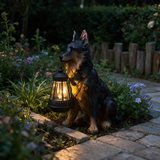Guardian Dog Lantern Statue - lifestyle image garden pathway at night