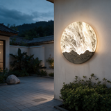Horizon Wall Sconce - lifestyle image stucco courtyard wall at dusk