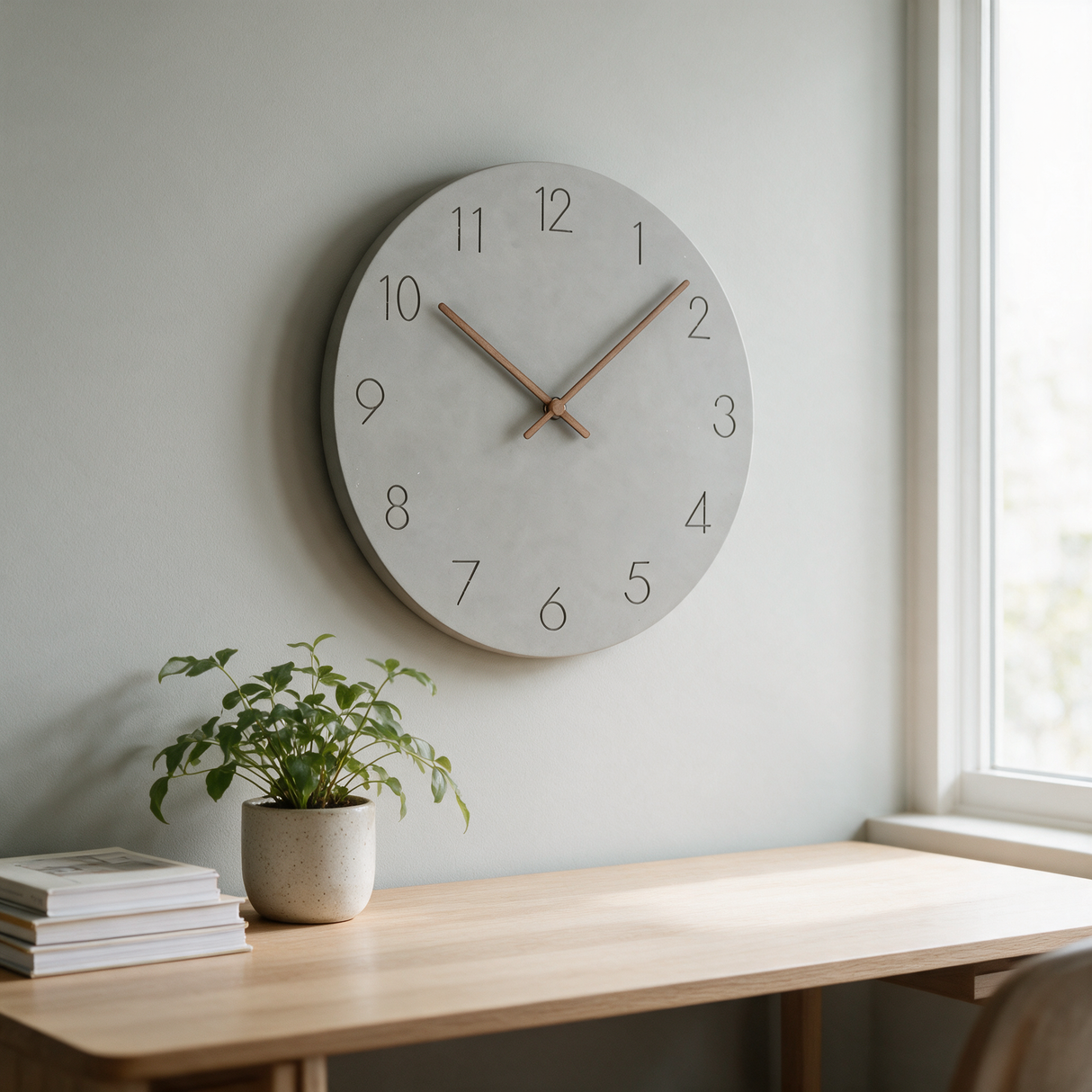 Hue Minimalist Wall Clock - lifestyle image above home office desk