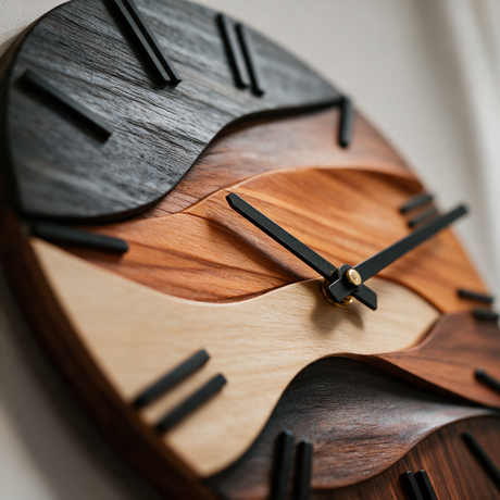 Horizon Marquetry Wall Clock - macro detail shot