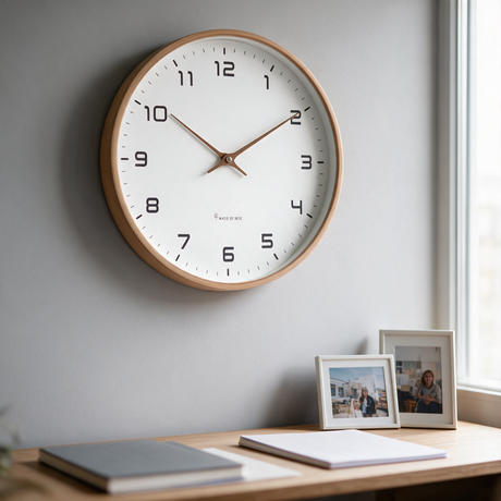 Birchwood Wall Clock - lifestyle image above home office desk