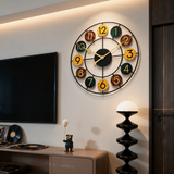 Spoke Wireframe Wall Clock - lifestyle image above media room console