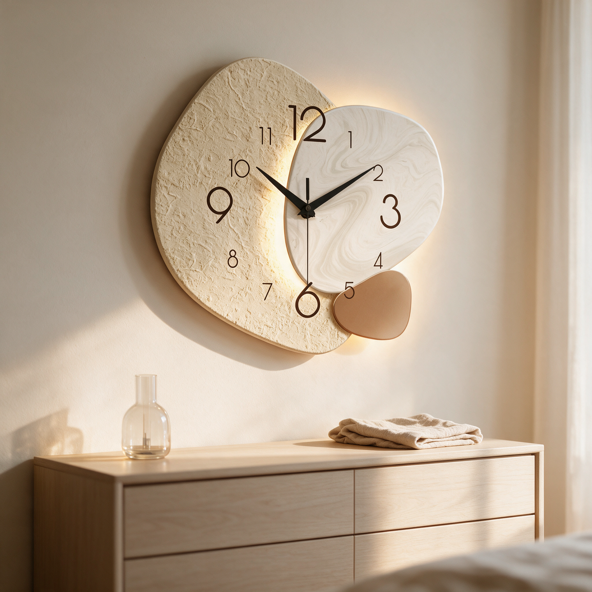 Driftstone Wall Clock - lifestyle image above bedroom dresser