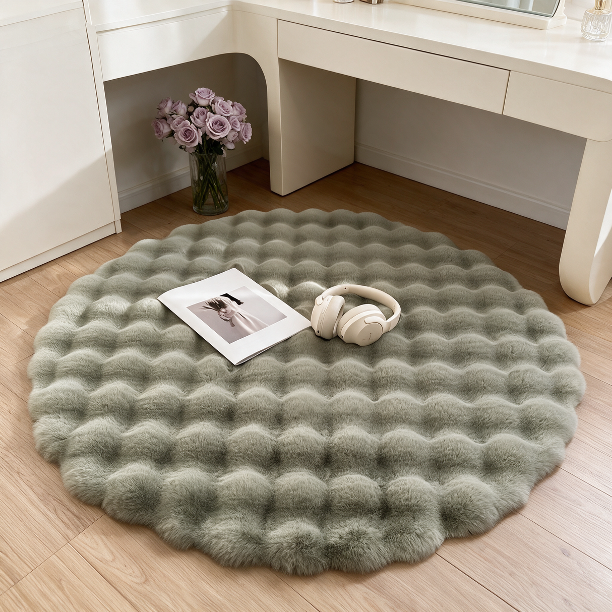 Puff Round Accent Rug - Green
