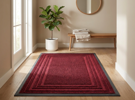 Layered Jute Border Area Rug in foyer - Red