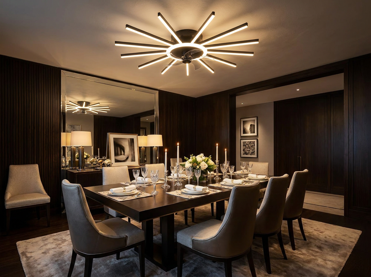 Starburst Ceiling Fan Light in dining room