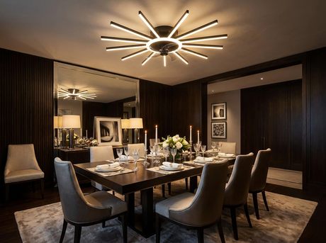 Starburst Ceiling Fan Light in dining room