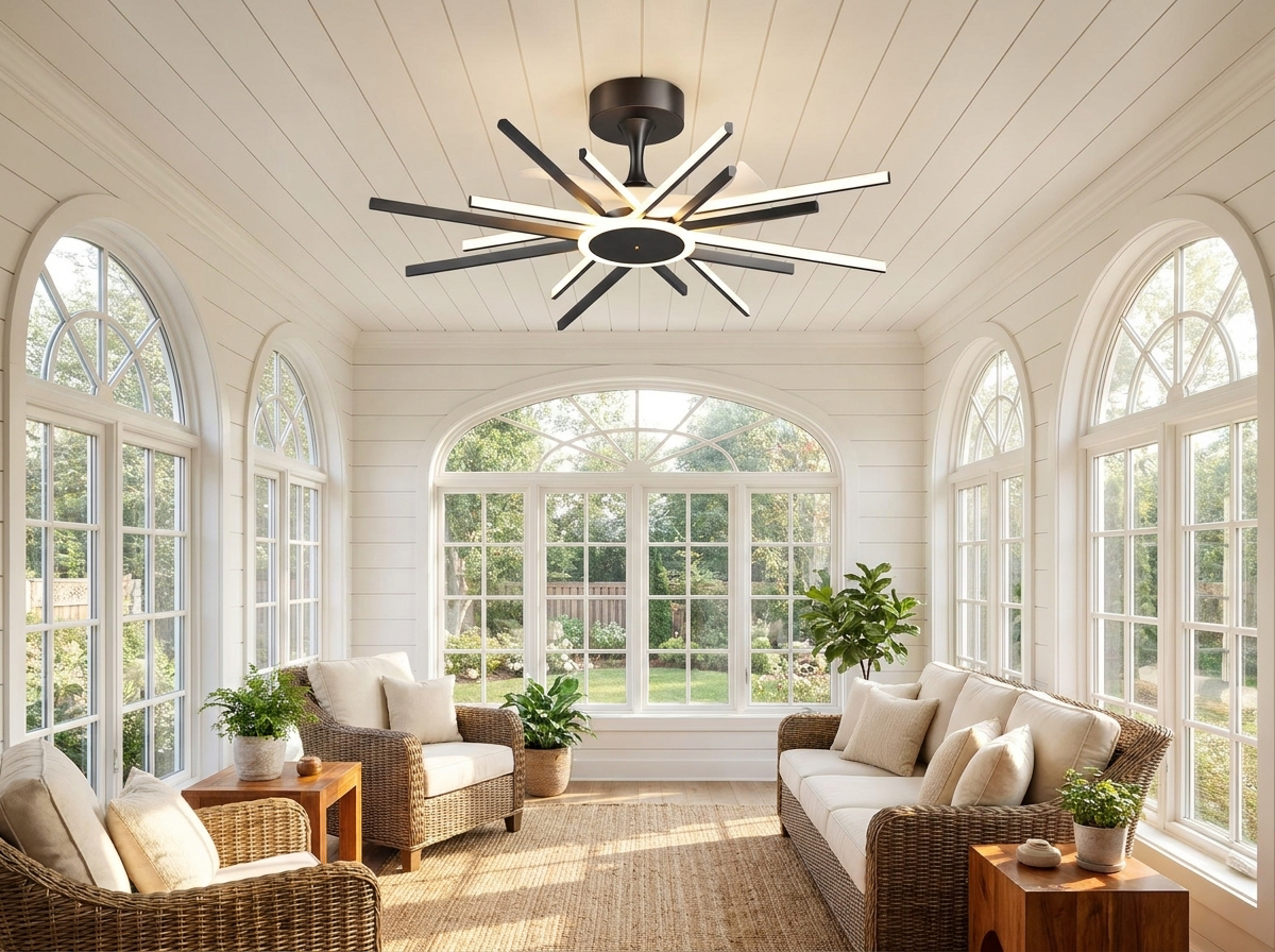 Starburst Ceiling Fan Light in sunroom