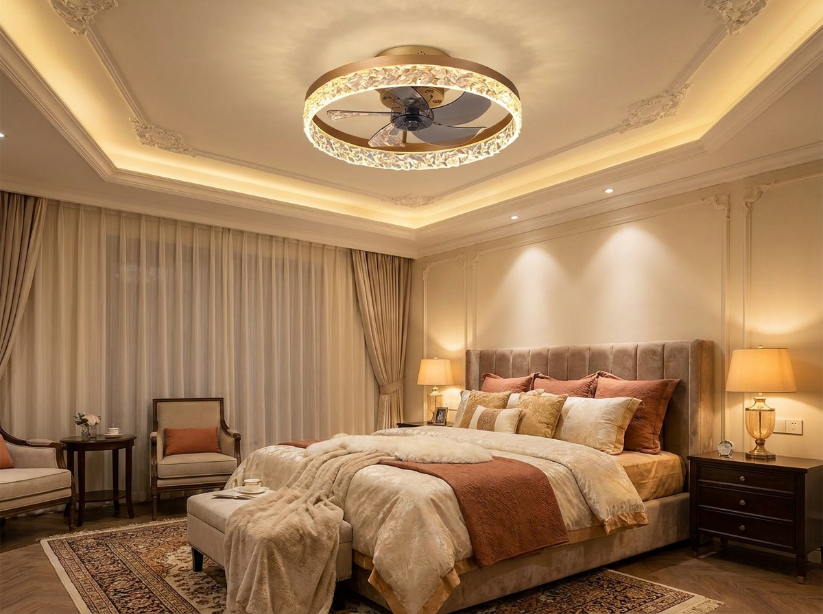 Elegant Retro Ceiling Fan Light in bedroom