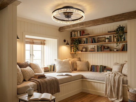 Elegant Retro Ceiling Fan Light in reading nook