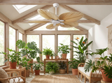 Palm leaf ceiling fan in sunroom