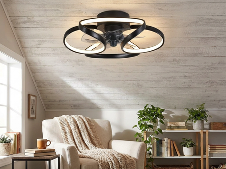 Flower ceiling fan in cozy reading nook
