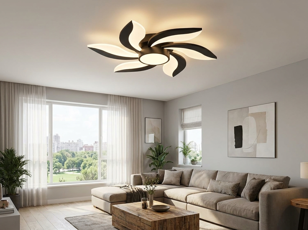 Decorative ceiling fan in modern living room