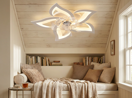 Decorative ceiling fan in cozy reading nook