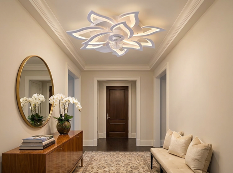 Decorative ceiling fan in elegant entryway