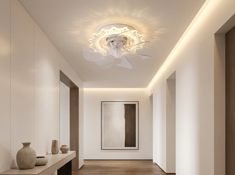 Decorative ceiling fan in modern hallway