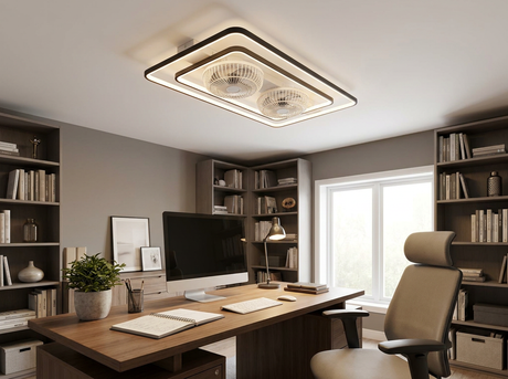 Dual head ceiling fan in home office