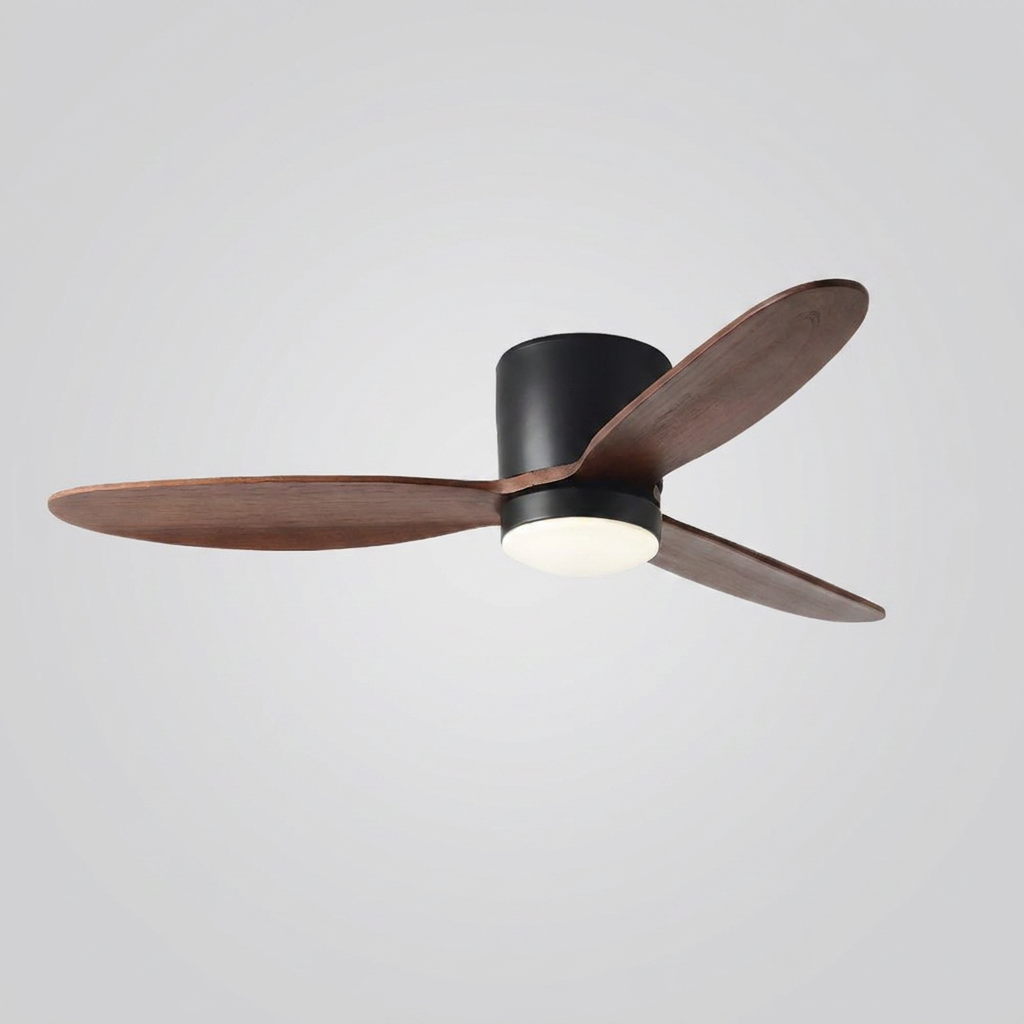 Natural wood ceiling fan - Black Coffee with LED hero shot