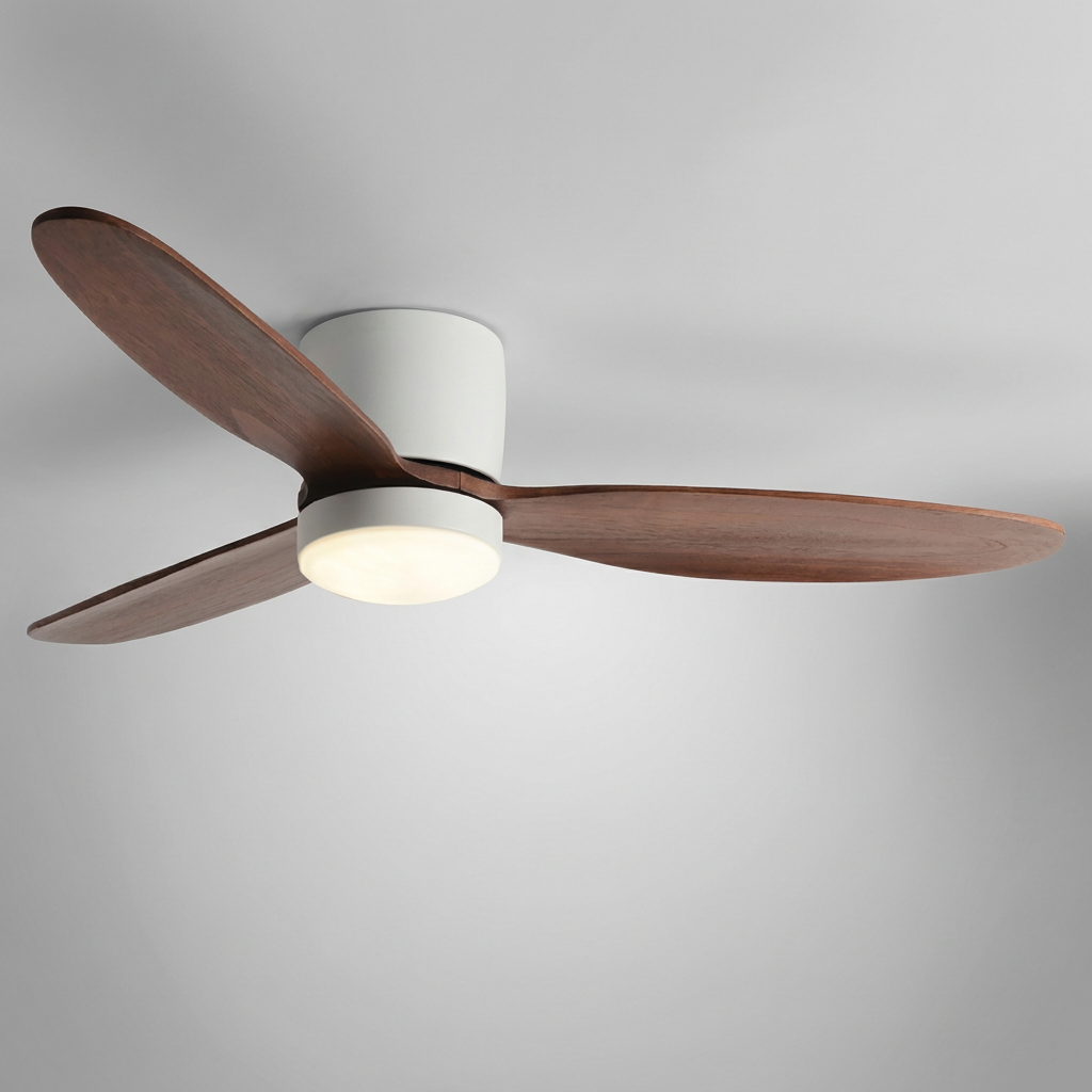 Natural wood ceiling fan - White Coffee with LED hero shot