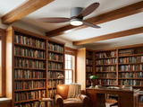 Natural wood ceiling fan in home library