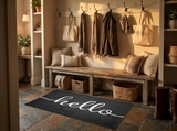 Decorative floor mat in a cozy mudroom