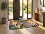 Daisy welcome mat just inside a modern entryway